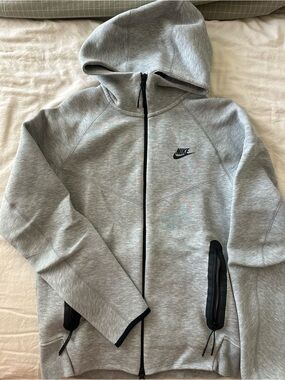 Nike Light Gray Hoodie with Red Logo